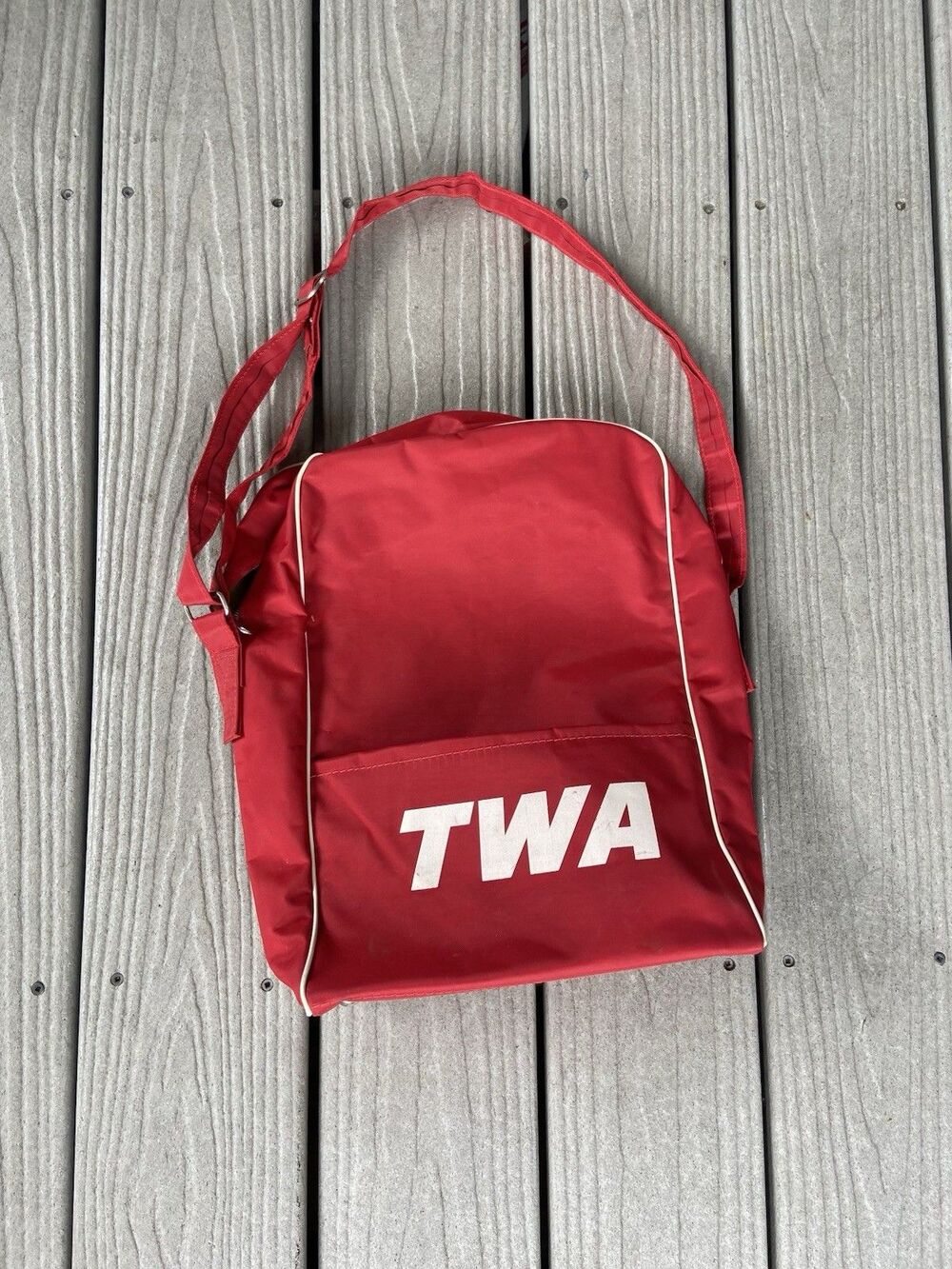 Vintage TWA Airline Flight Bag Red White Carry On Shoulder Bag Made USA